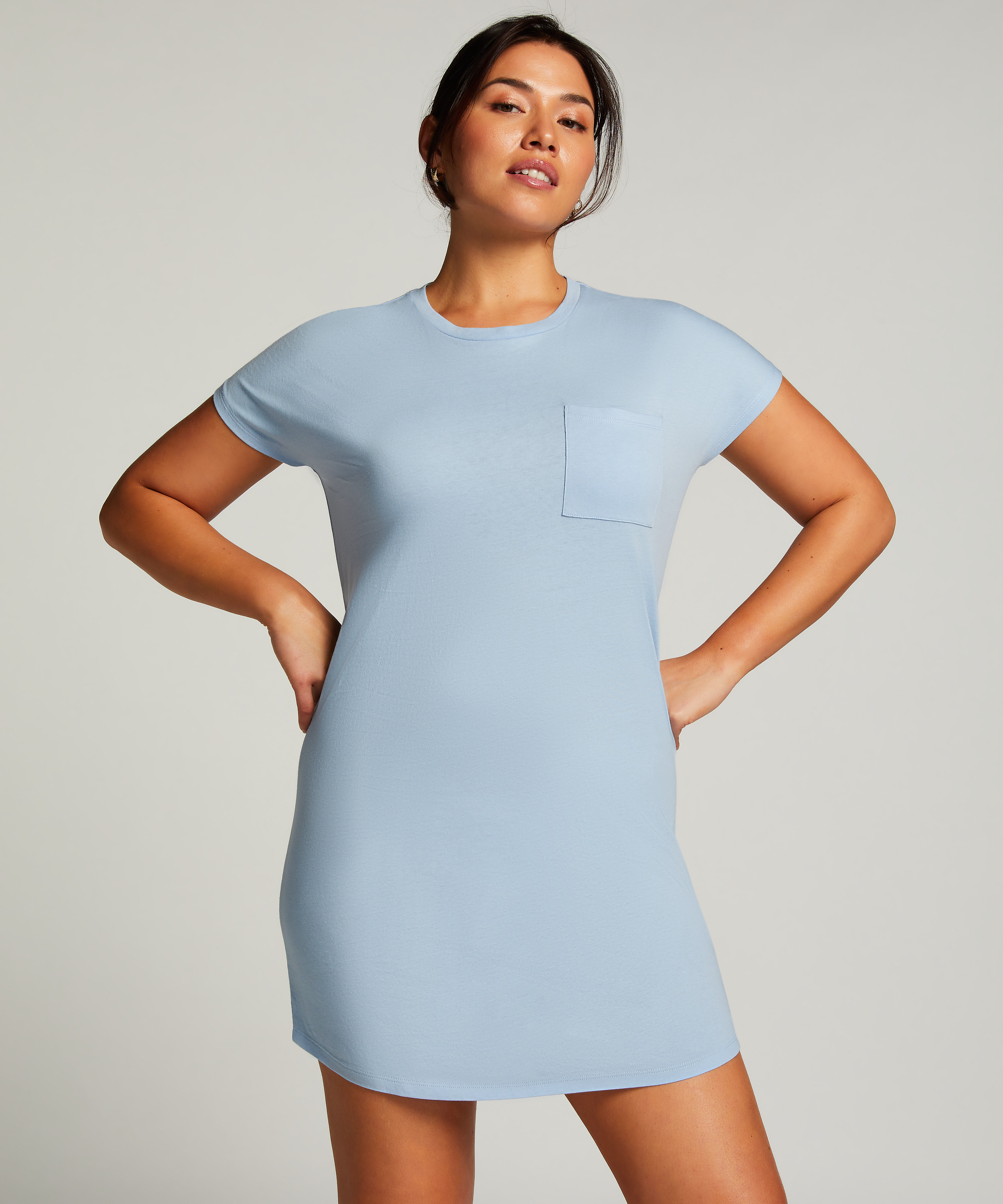 Nattskjorte med rund hals, Blå, main