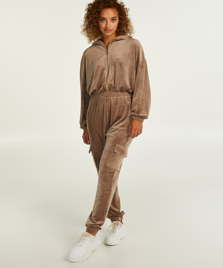Hoodie Velours jumpsuit, Brun