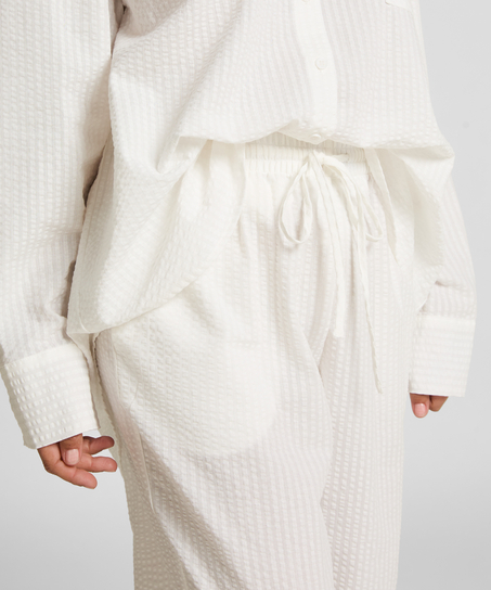 Pyjamabukserr bomull Seersucker, Hvit