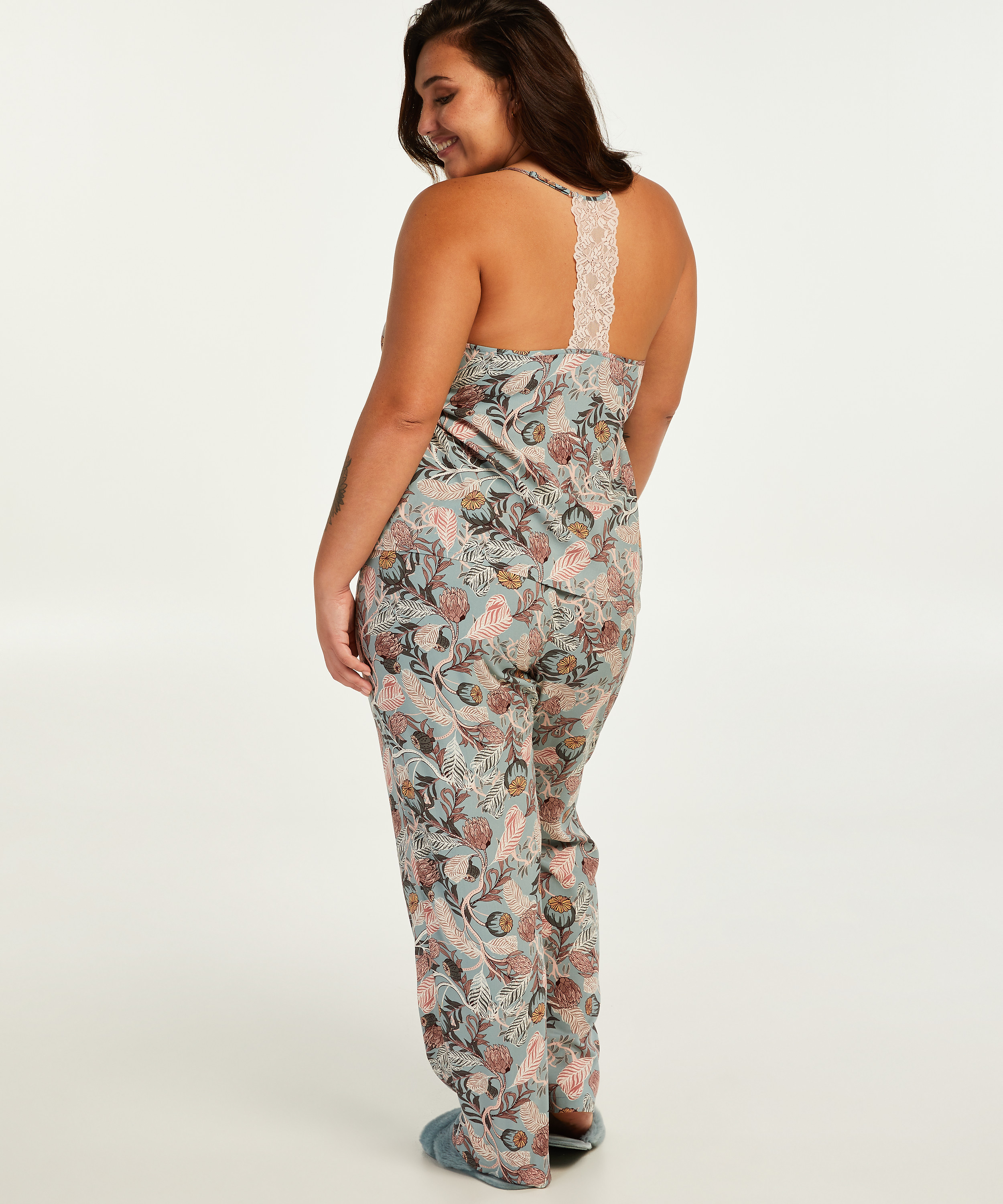 woven tapered Pyjama Pants, Grå, main