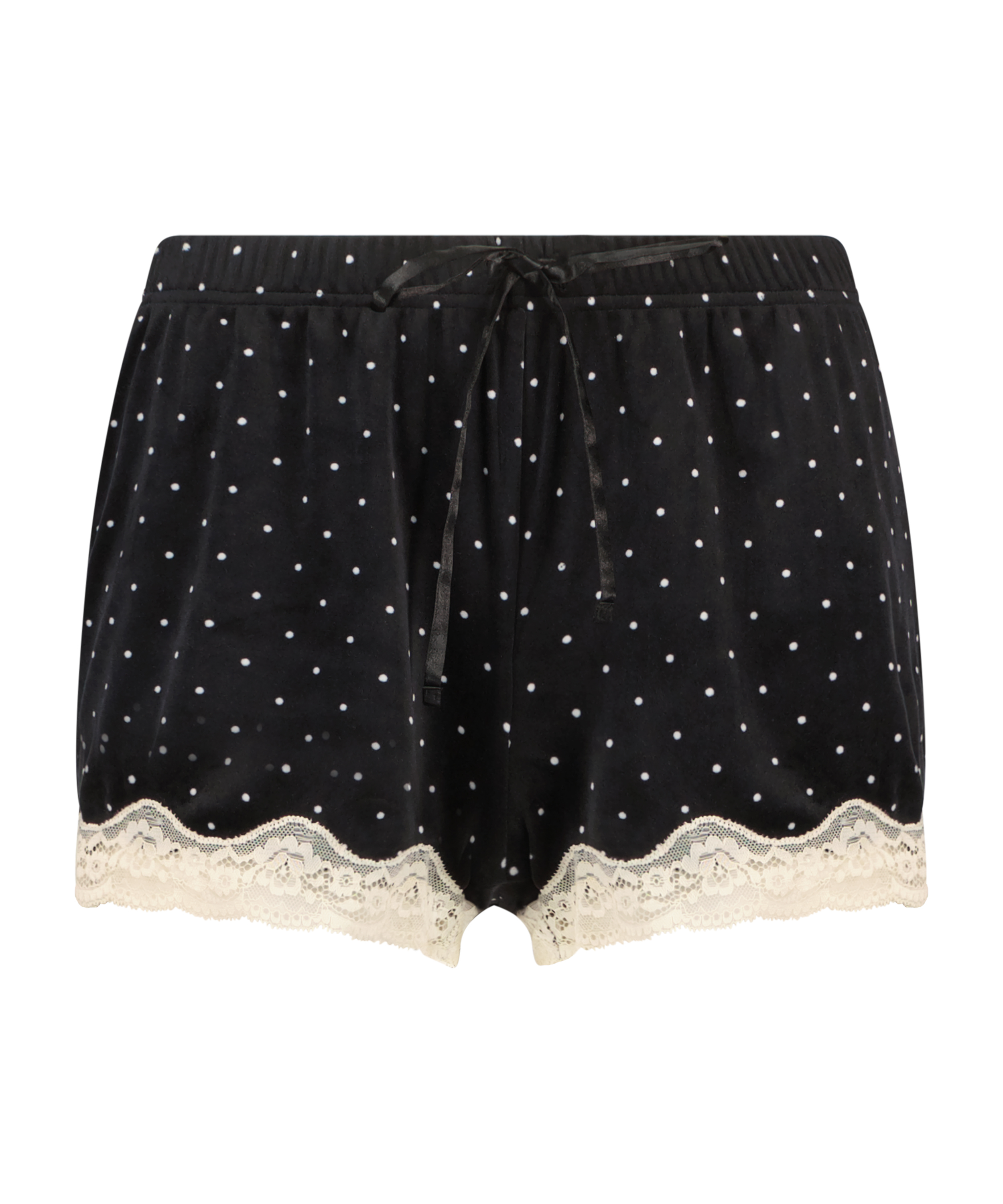 Velvet lace shorts, Svart, main