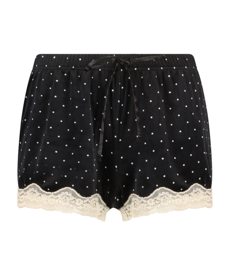 Velvet lace shorts, Svart