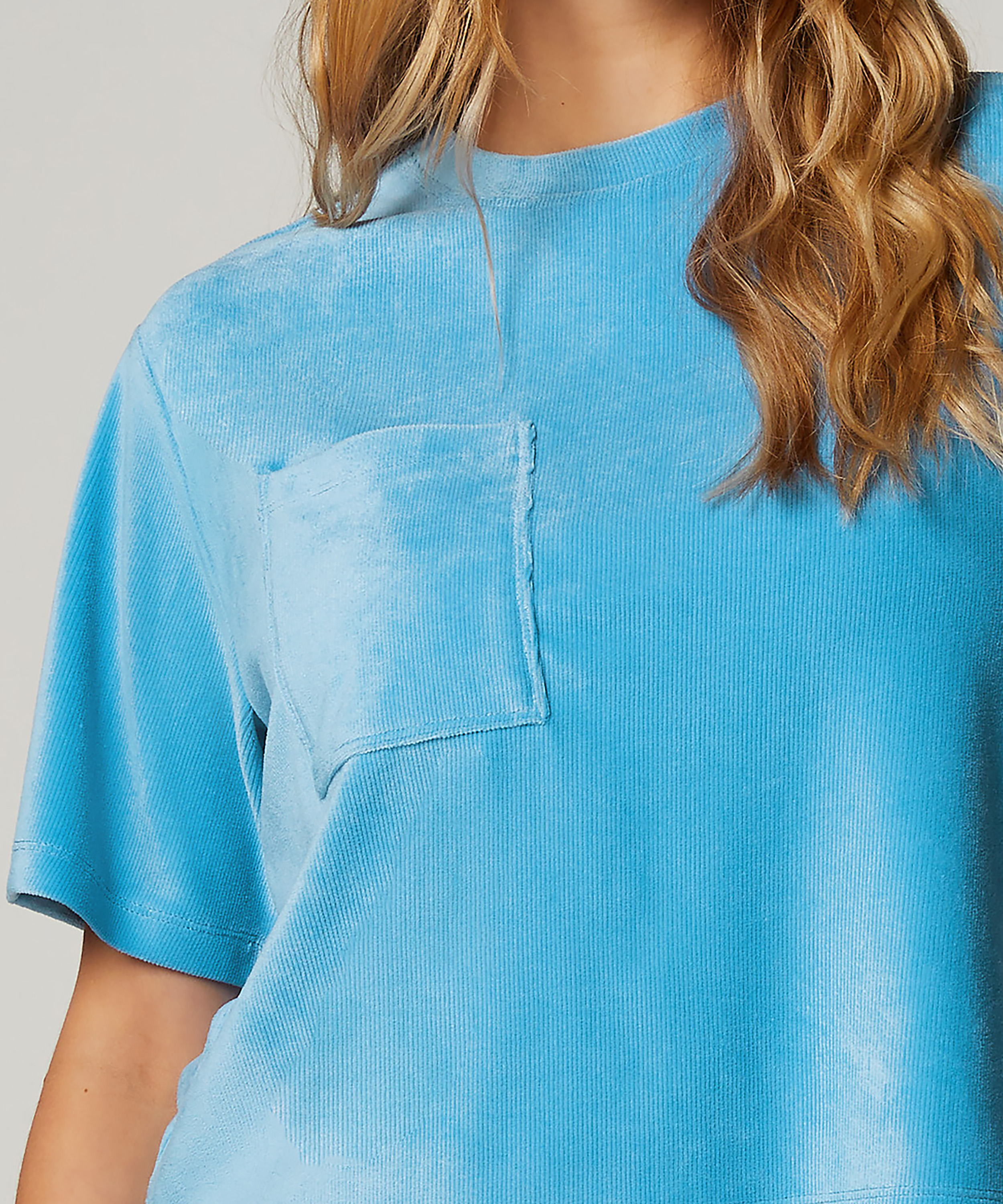 Overdel Ribbet velur, Bl&aring;, main