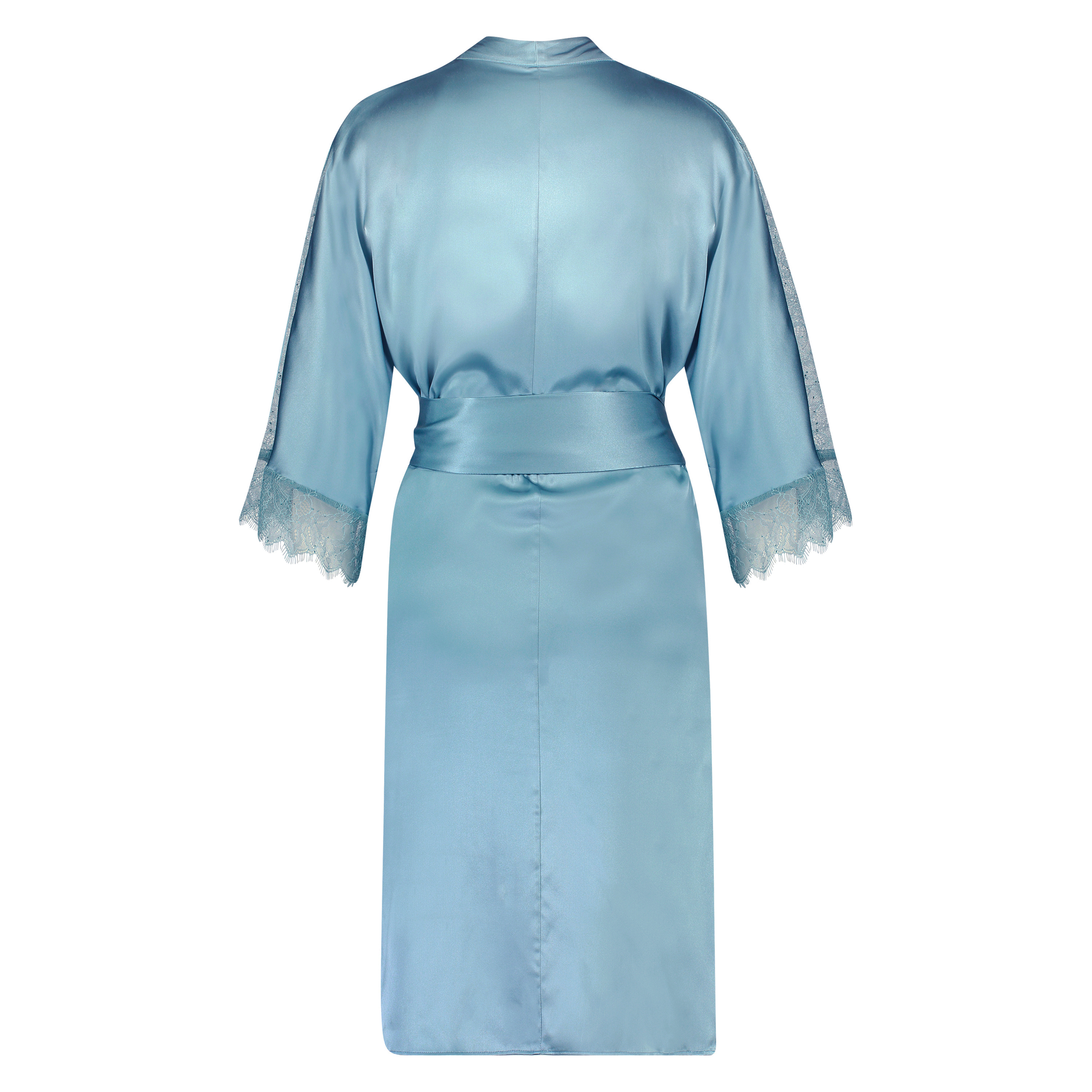 Silkekimono med blonder, Blå, main