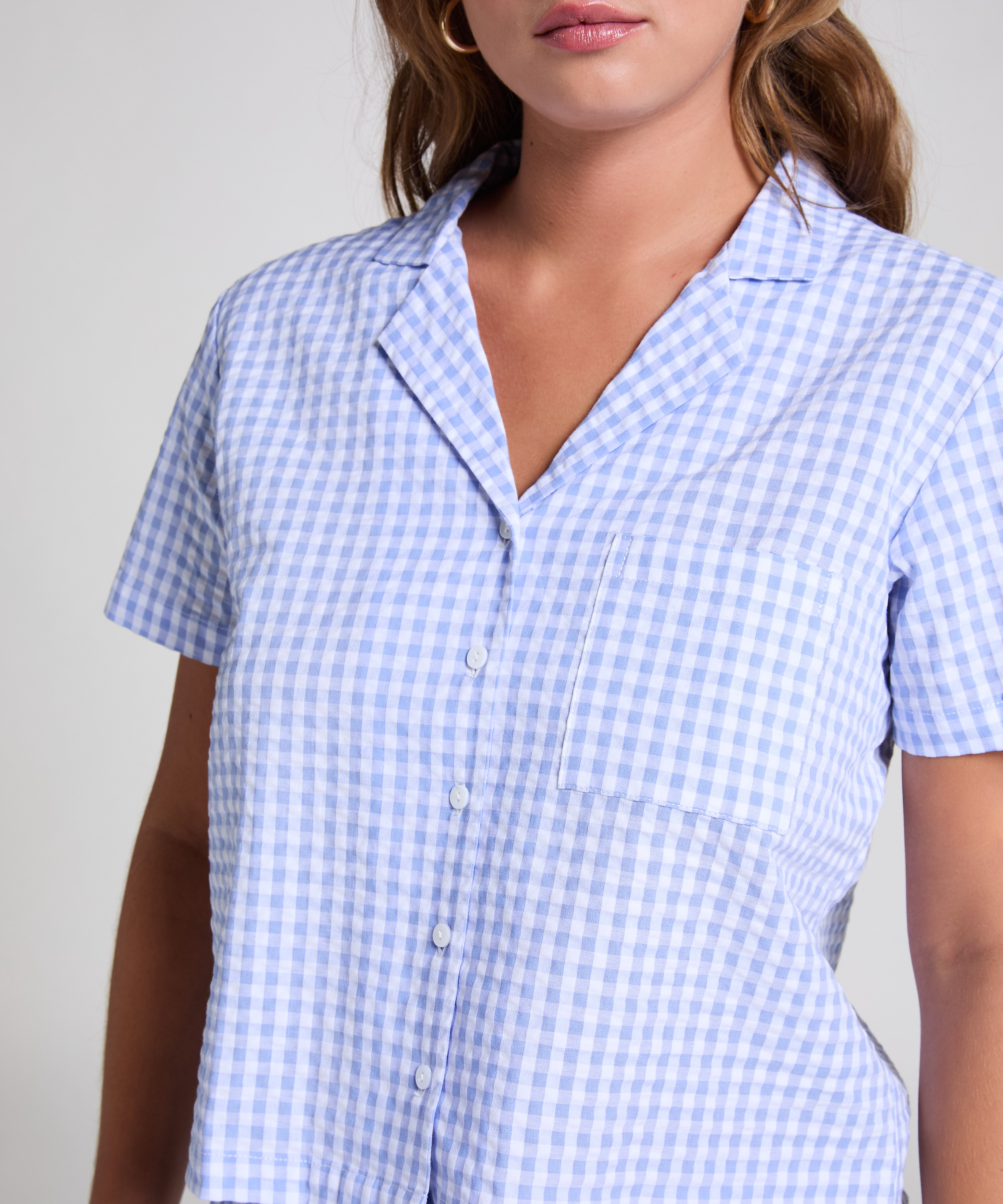 Seersucker kortermet jakke, Blå, main