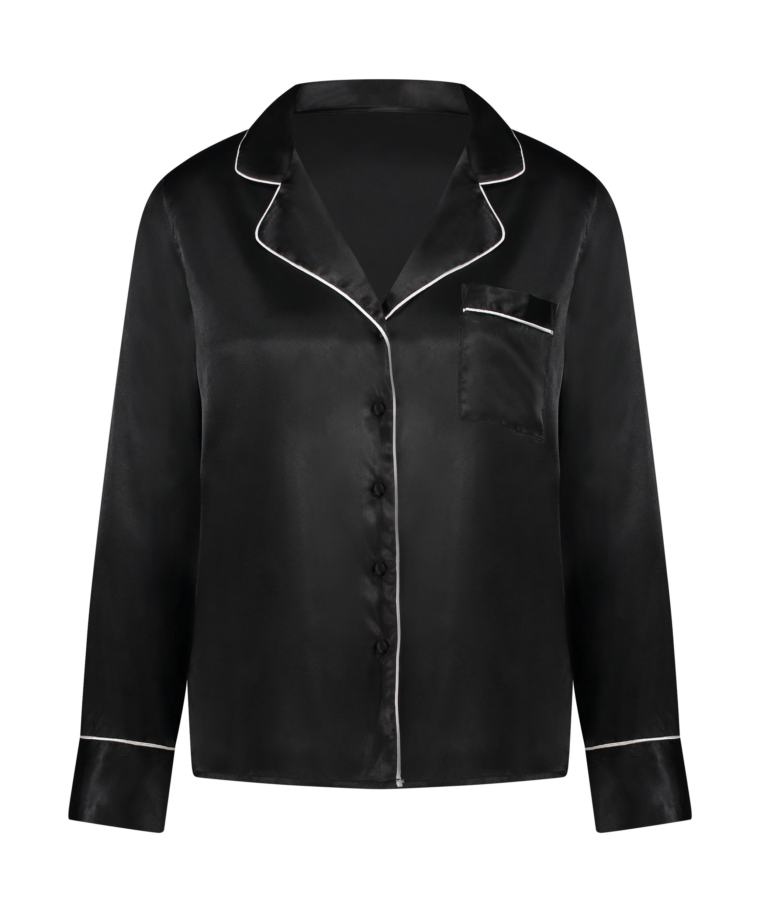 Langermet jakke i sateng, Svart, main