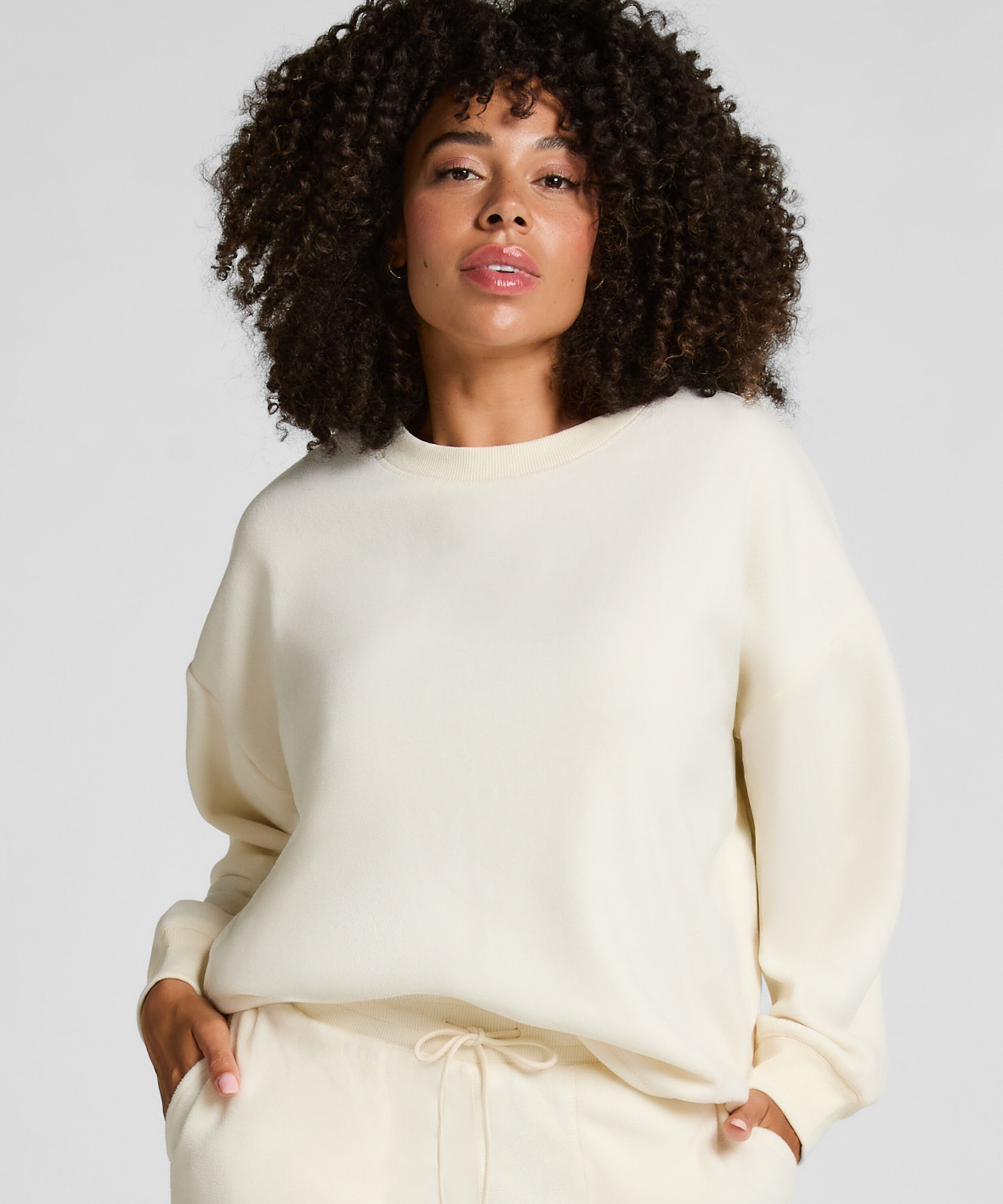 Topp sporty fleece, Hvit