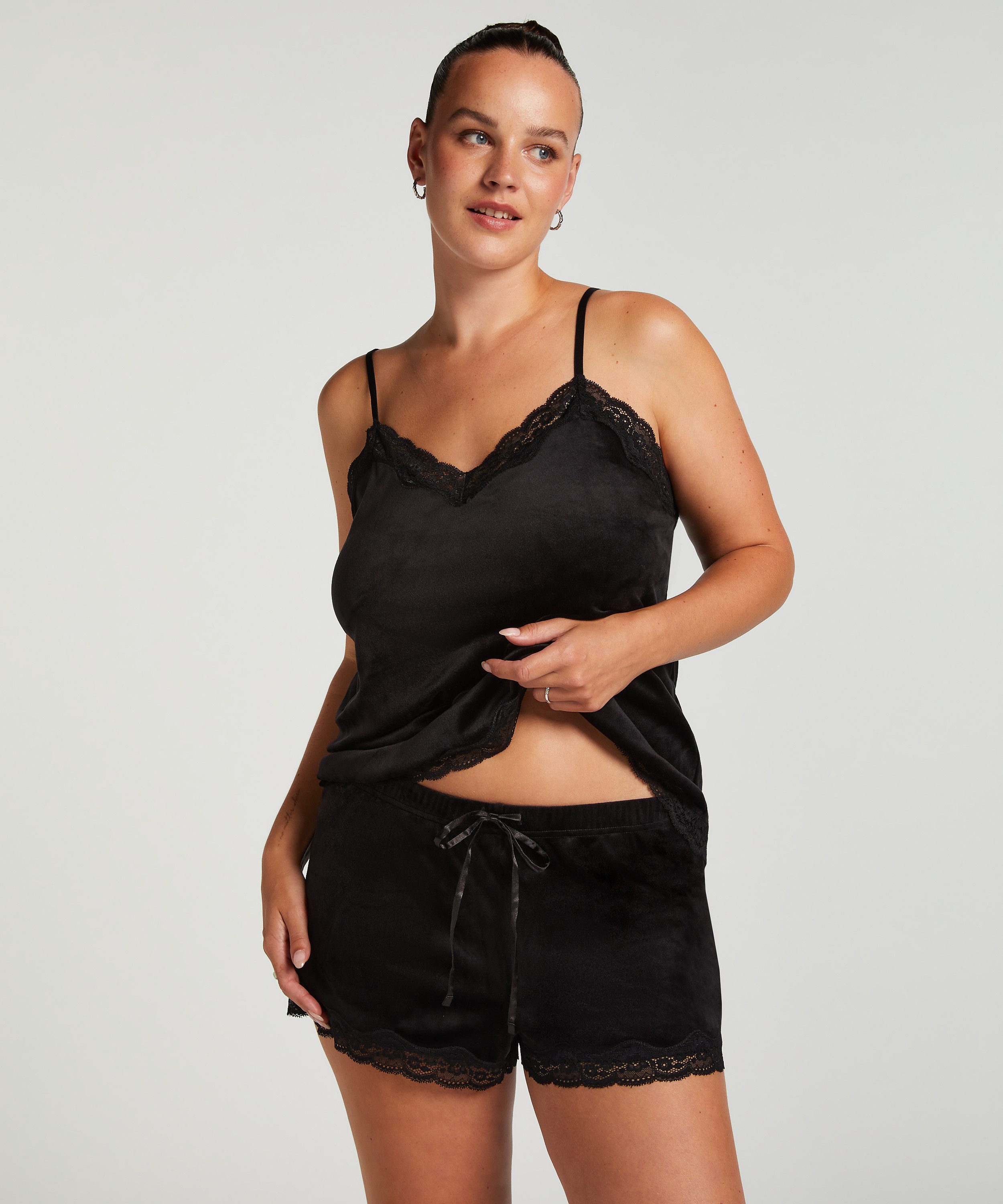 Cami-topp Velours Lace, Svart, main