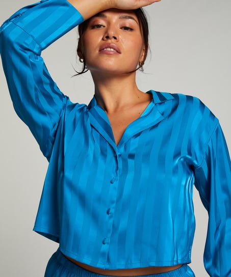 Langermet jakke i sateng, Blå