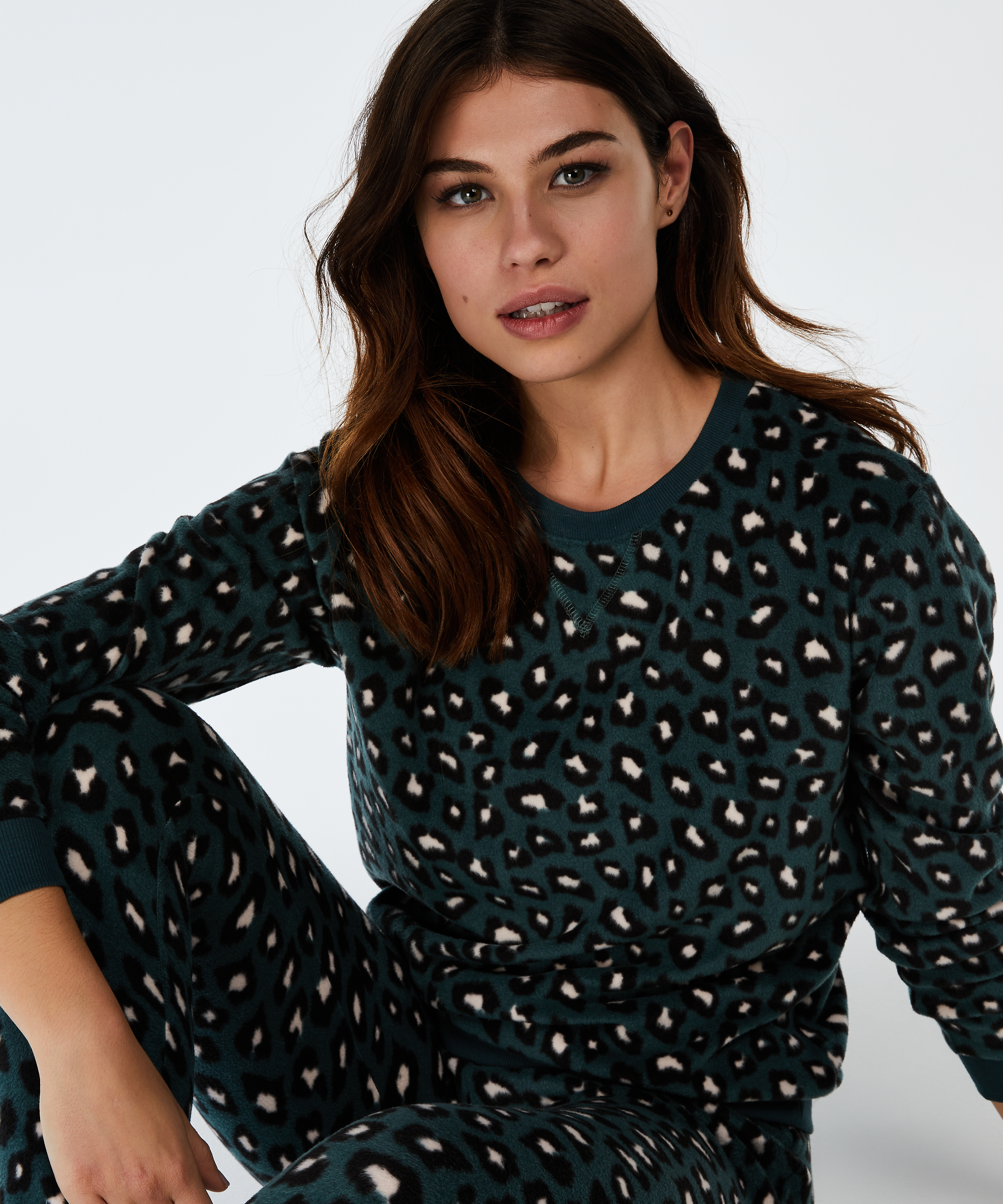 Langermet fleece-topp, Gr&oslash;nn, main