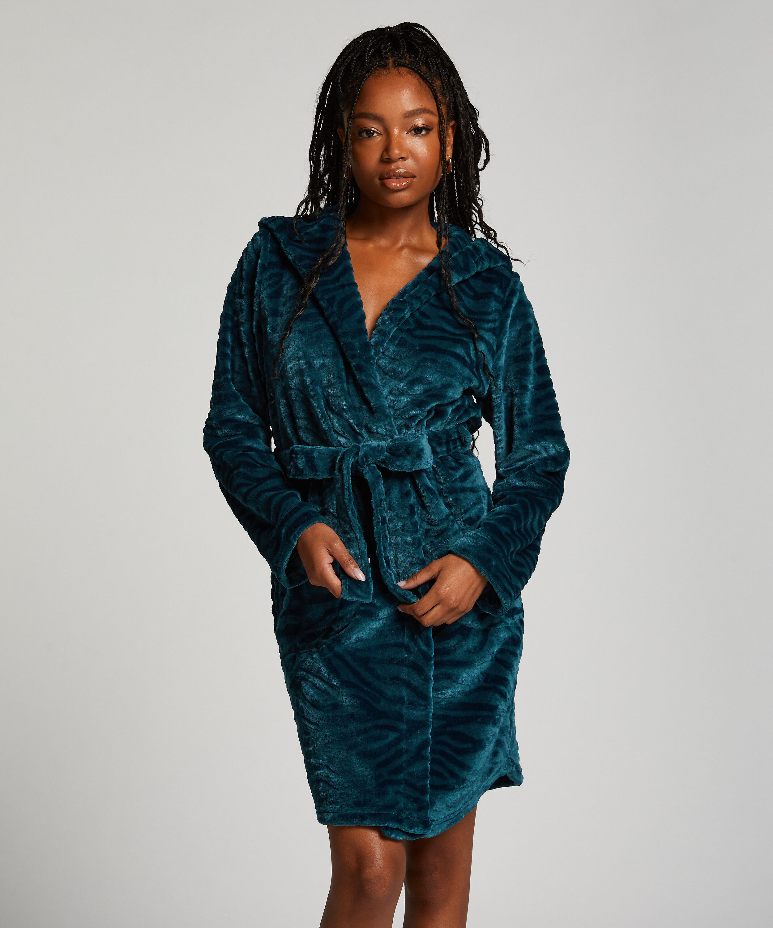 Fleece rib kort badek&aring;pe, Bl&aring;